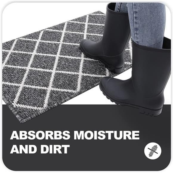 Indoor Door Mat, Non-Slip Absorbent Resist Dirt Entrance Rug, 20" x 32", Black - Picture 5 of 6